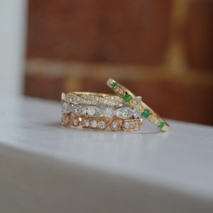 Stackable diamond and colored stone wedding bands