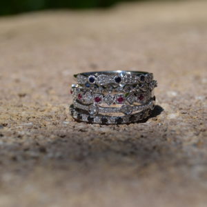 Stackable diamond and colored stone wedding bands