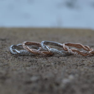 Custom Designed Diamond Twist Style Bands in White and Rose Gold