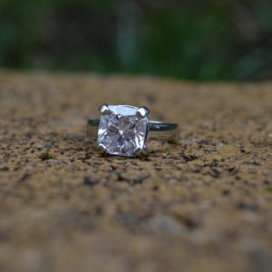 Custom Designed Cushion Cut Diamond Platinum Engagement Ring