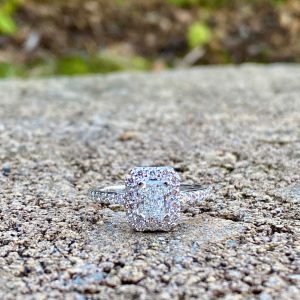 Custom Designed Radiant Diamond Halo Engagement Ring with Diamond Shank
