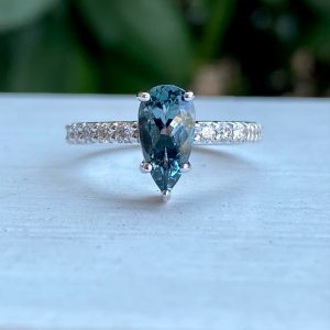 Custom Designed Pear Shaped Gray Spinel Ring with Diamond Shank