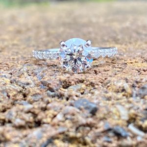 Custom Designed Round Diamond Solitaire Engagement Ring with Shared Prong Diamond Shank