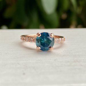 Custom Designed Rose Gold Montana Sapphire and Diamond Ring